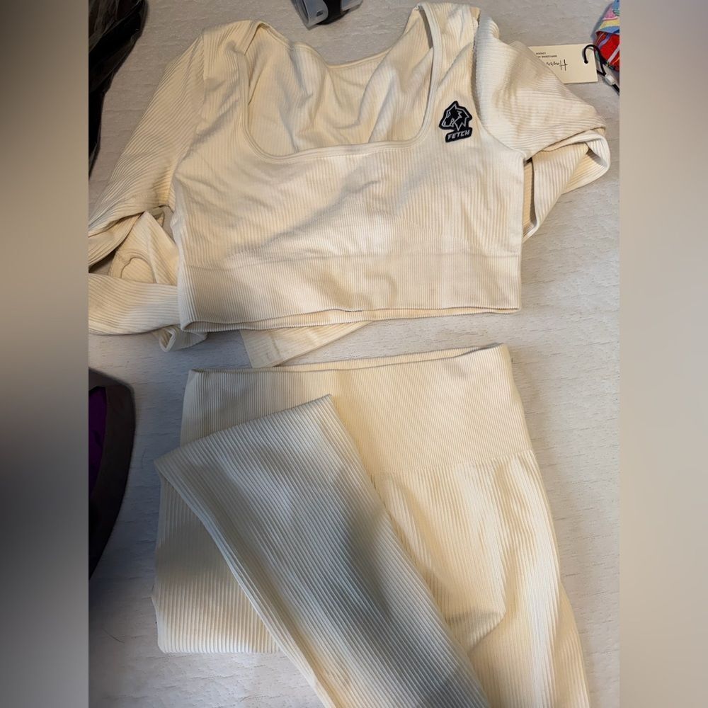 Cream Ribbed Two-Piece Set